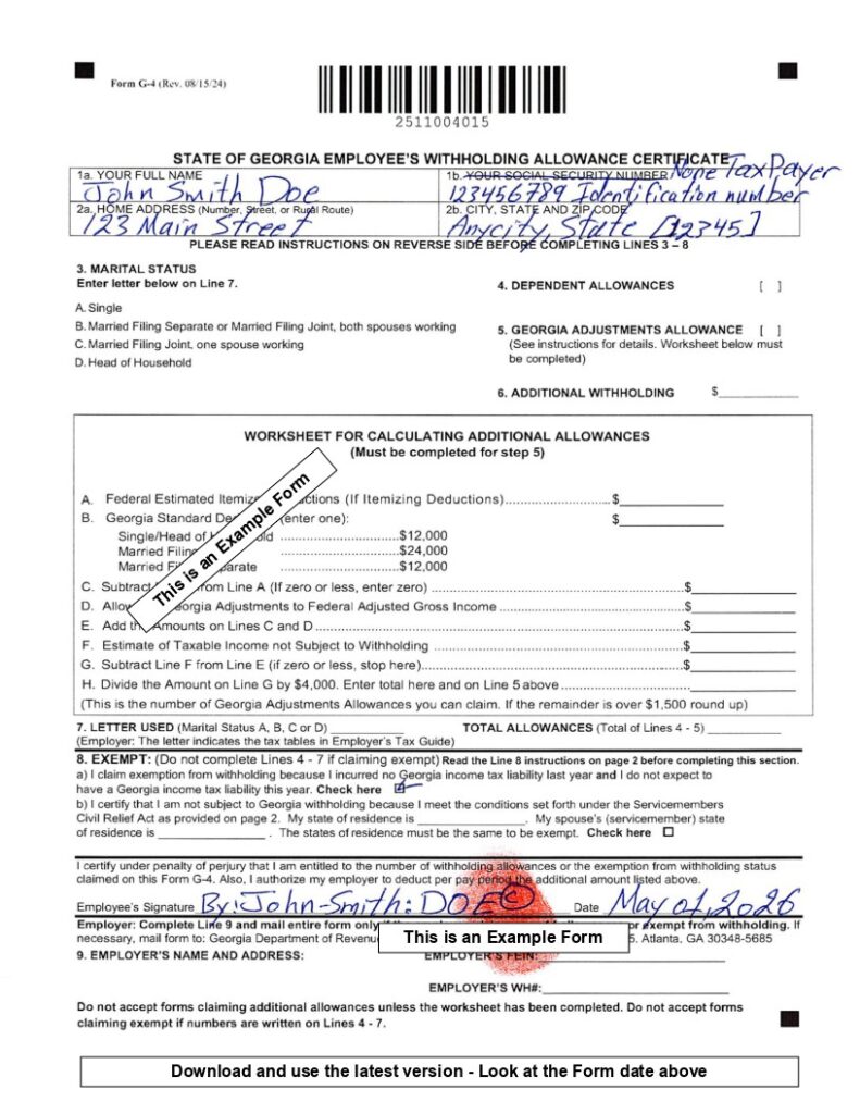 I-9, W-4, and G-4 Tax Forms — Example Images
