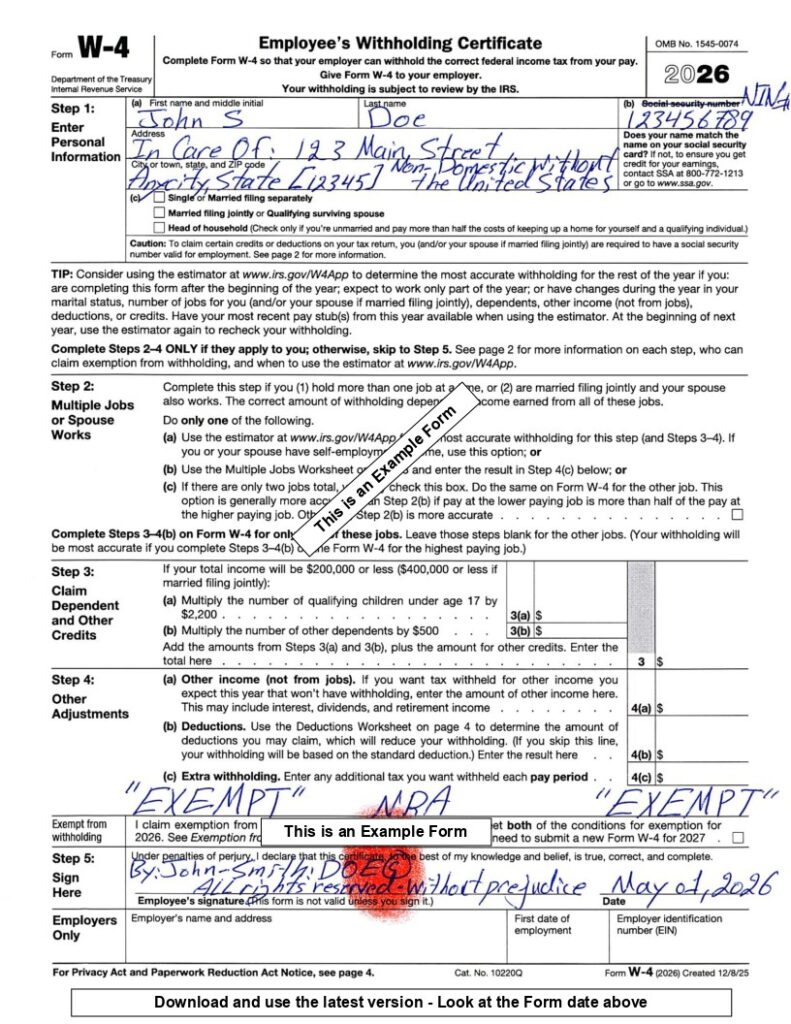 I-9, W-4, and G-4 Tax Forms — Example Images